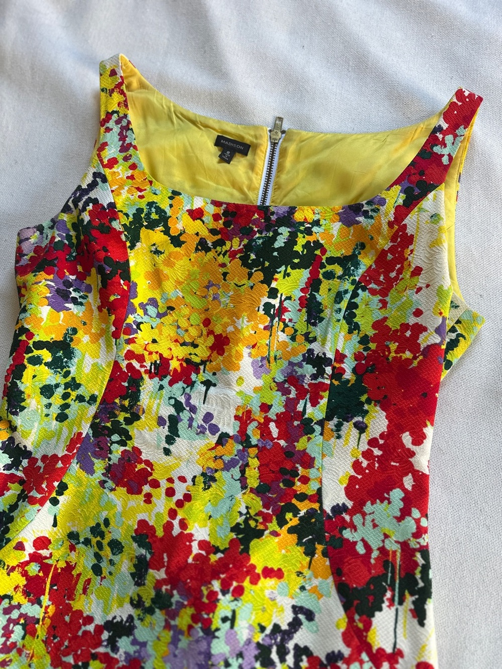 MADISON Artsy Splatter Print Two Way Back Zipper Sheath Dress | 8 - Picture 2 of 16